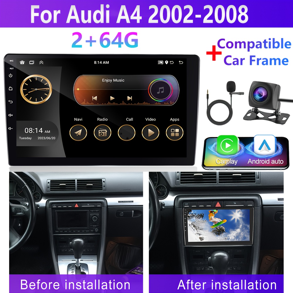 2G+64G PODOFO Avtomobilski stereo za Audi A4 2002č2008 (Okvir vključen), Dvojni DIN brezžični CarPlay Auto, 9-palčna zaslonka z dotikom,
