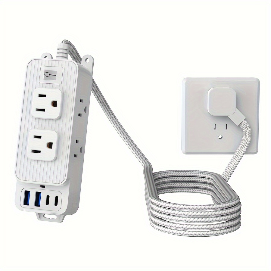 

1pc Multi-functional With Switch And Protection. Equipped With 6 Power Outlets, 2 Usb And 2 Type-c. 10-in-1 Power Outlet For Office, Home And Travel. White