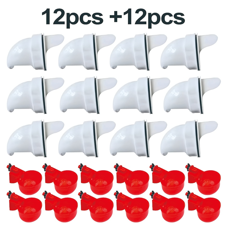 Image of Chicken Feeder And Waterer, With Mouse Plug Cover, 12 Holes + 12 Chicken Water Cups, Diy Poultry Feeder Mouth Gravity Automatic Feeding Kit, Suitable For Buckets, Buckets, Boxes