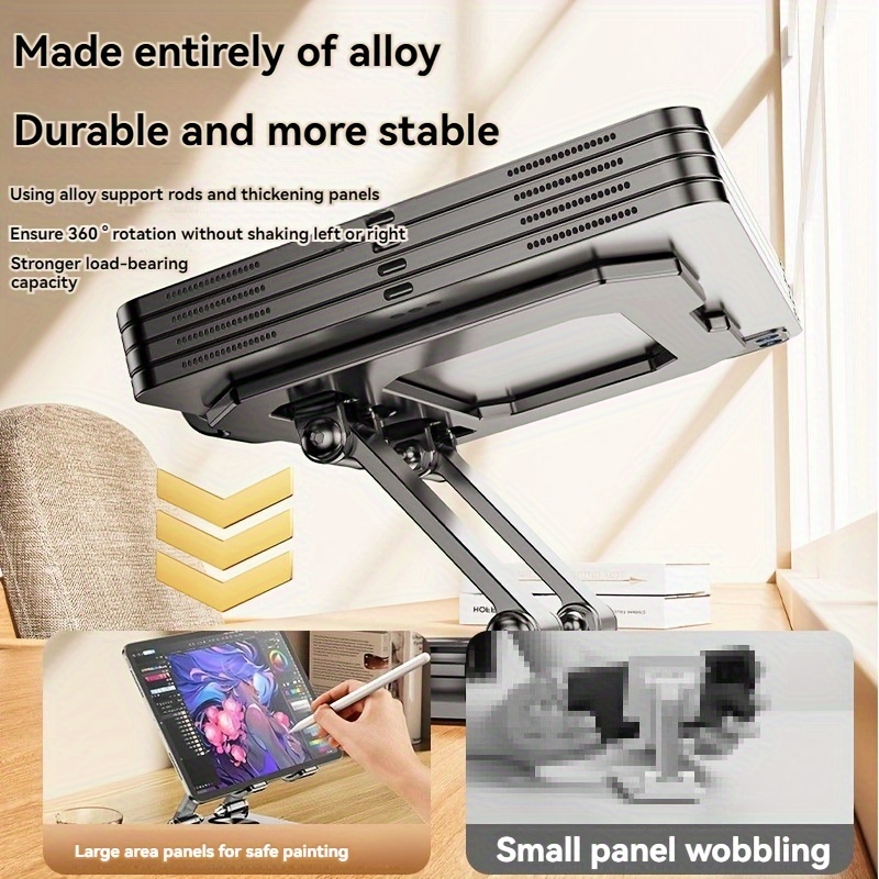 360 rotating carbon steel phone tablet stand adjustable foldable and sturdy for live streaming video recording and hands free use tablet holder stand details 4