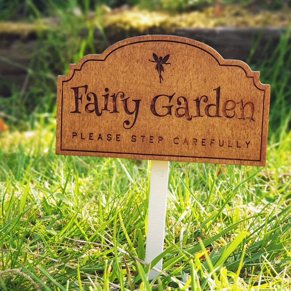 

Wooden Fairy Garden Sign - 1 Piece, Engraved "fairy Garden Please Step " Plaque, No Electricity Needed, Fairy Themed Outdoor Decor For Room Types