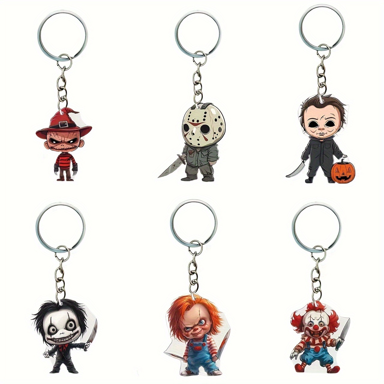 

6pcs Halloween Horror Series Clown Mask Pumpkin Women's Keychain Key Chain Fashion Backpack Pendant