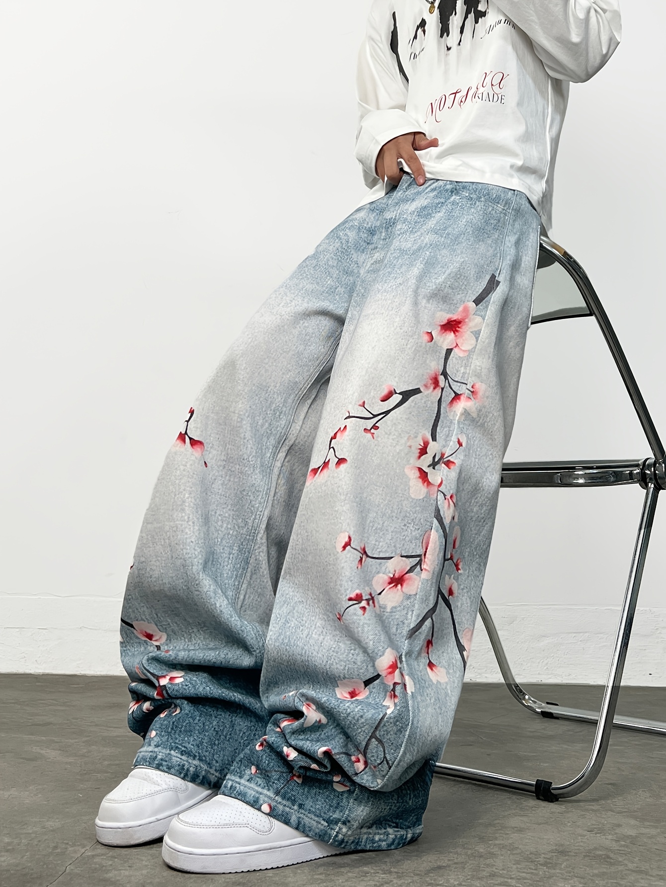 Boys Y2K Baggy Jeans Wide Leg Skater Pants Loose Fit Denim Pants 