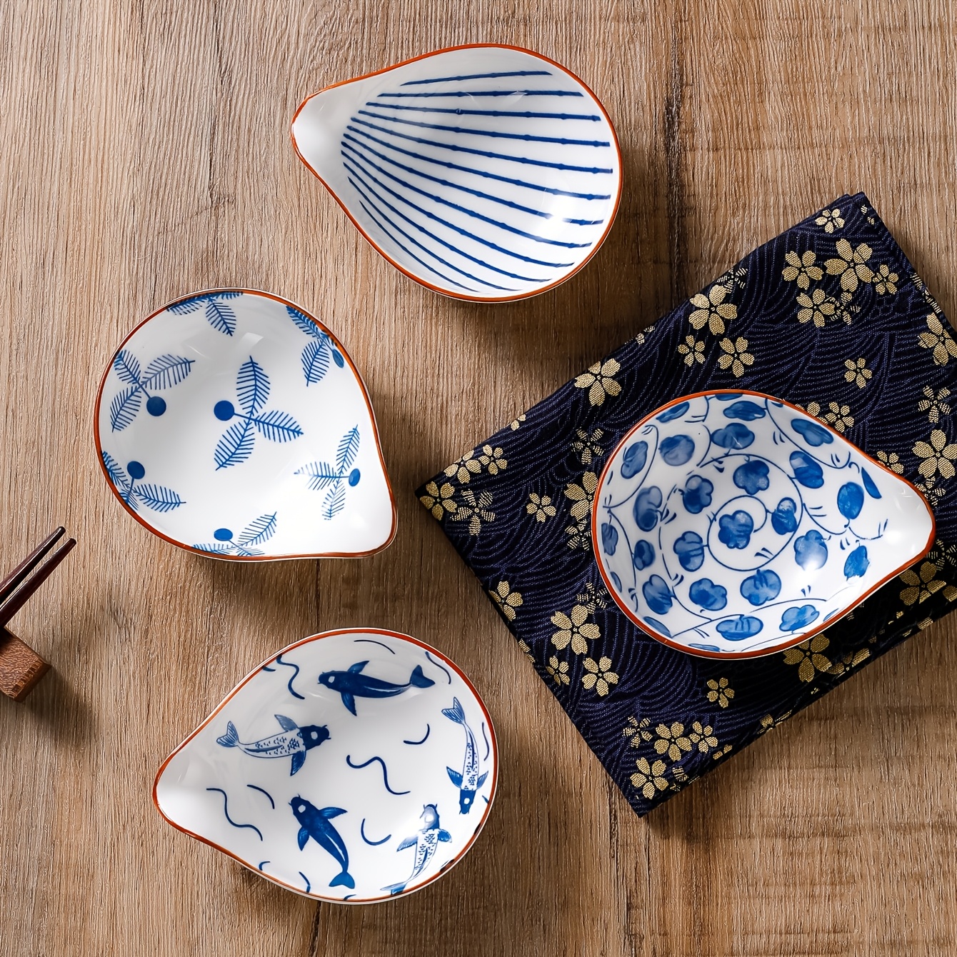 TEMU 4pcs Ceramic Condiment Dishes Set For Home Use - Soy Sauce, Vinegar, Sauce, And Seasoning Dishes