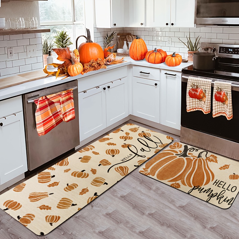 TEMU 1pc, 2/3pcs Set Of Farmhouse Kitchen Mats, Featuring Autumn Pumpkin Designs, Perfect As Holiday Gifts, Festive Atmosphere Party Decorations,