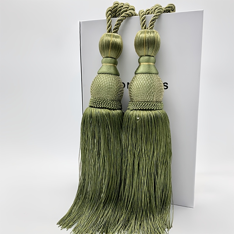 TEMU Lot de 2 pompons de luxe à texture légère de haute gamme pour rideaux - Longues franges en satin brillant avec perles décoratives à texture