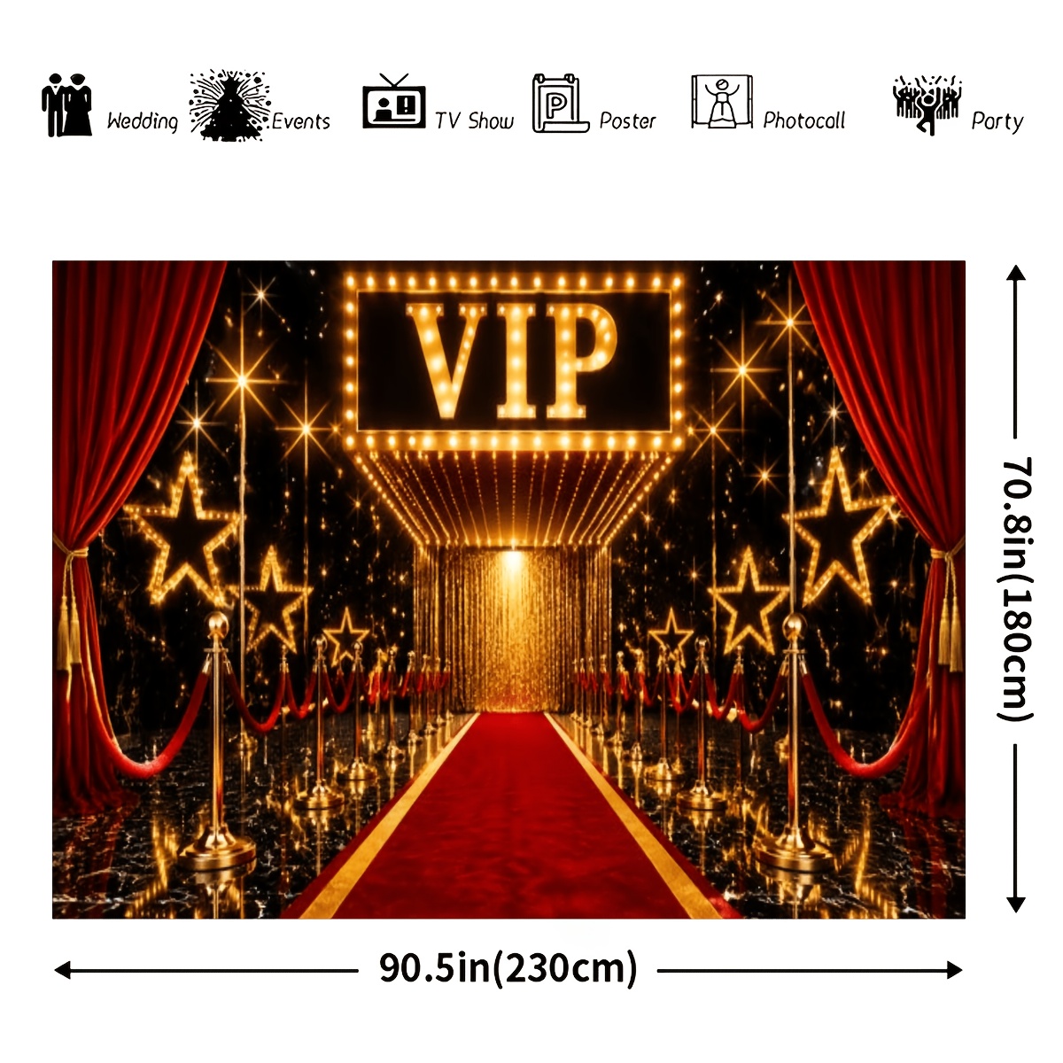 VIP Red Carpet Starlight Backdrop with Golden Fence