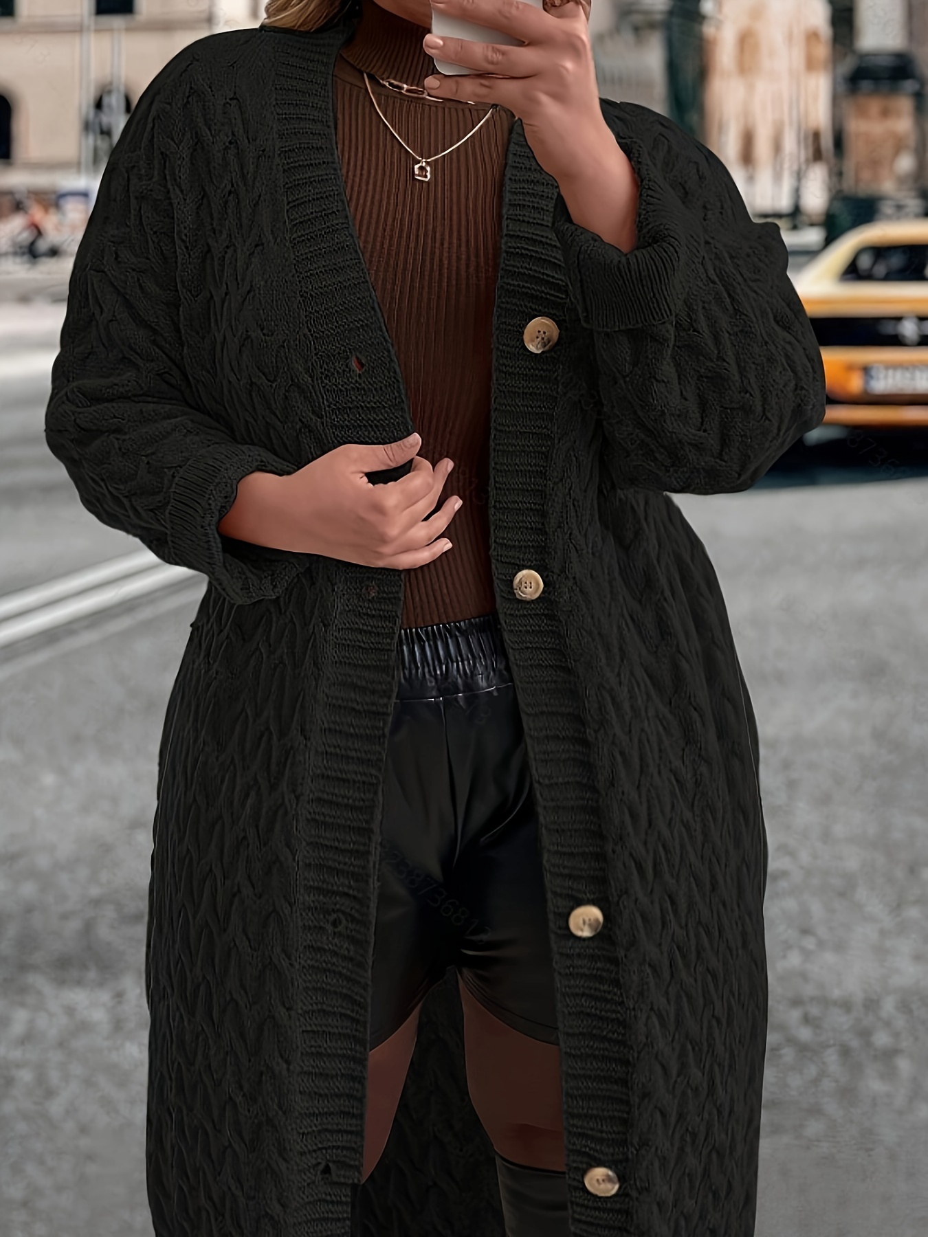 plus size solid cable knit cardigan casual long sleeve Temu