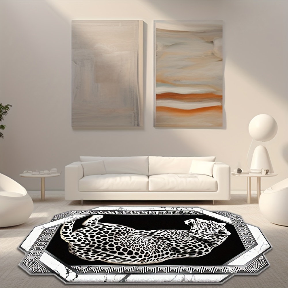 TEMU Imitation Cashmere With A Washable Base, Weighing Per And 8.6mm Thick. A Minimalist Chain Frame Patterned Carpet, Featuring A Creative Black And