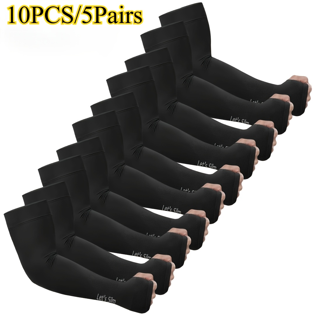 TEMU 10pcs/ 5pairs Double Unisex Compressed Cool Arm Sleeve With Thumb Hole, Made Of Nylon Fabric, Suitable For Outdoor Activities Such As Baseball,