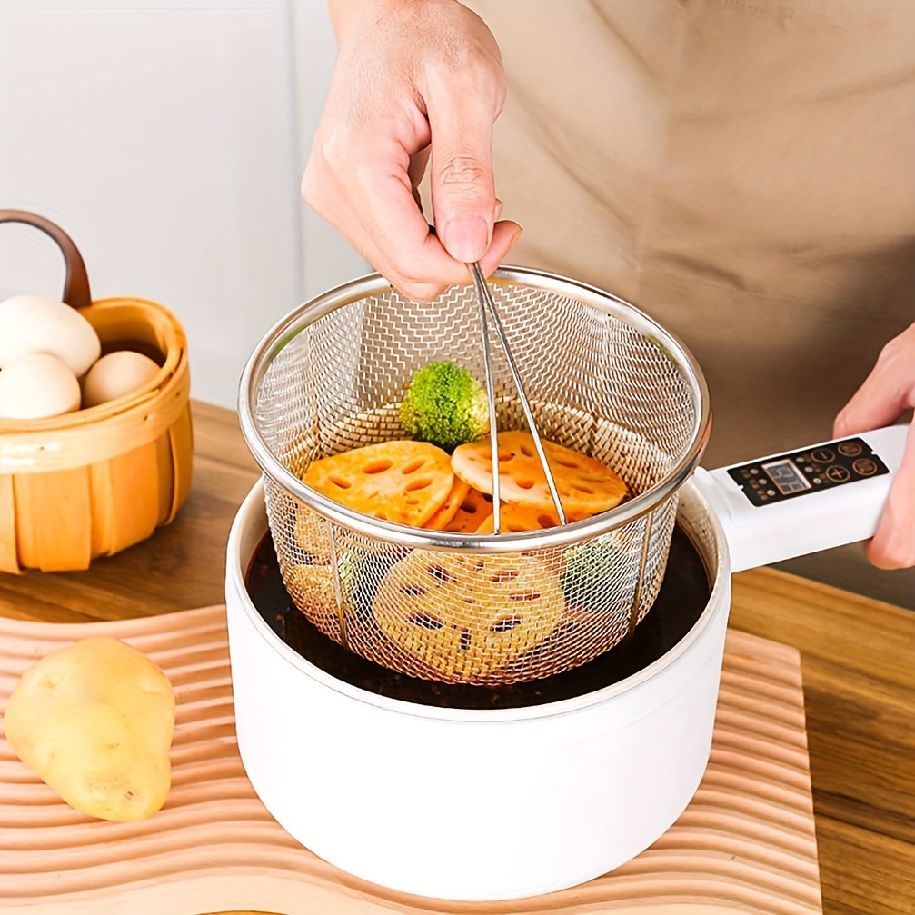 1pc panier de cuisson en acier inoxydable de 20cm avec support trépied - panier multifonction pour   à sec, bouillir et égoutter, drainage à trous  , poignée résistante à la chaleur, portable pour légumes, dumplings, poisson - prévient les  , cuiseur de dumplings |   perlée | pieds antidérapants 0