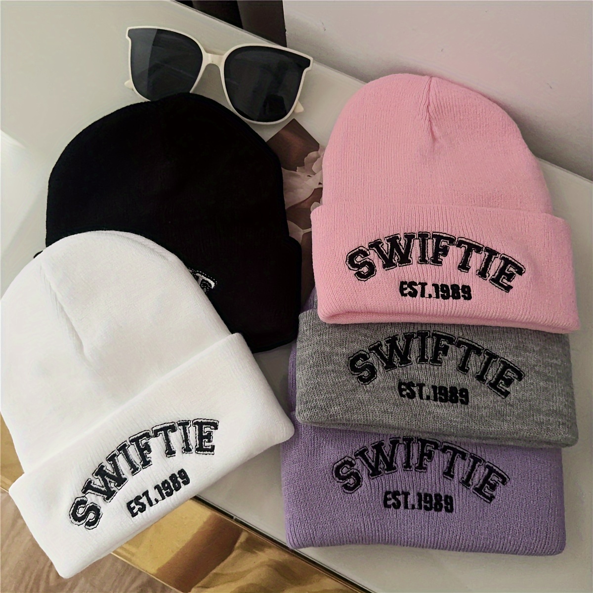 

Swiftie Embroidered Knit Beanie - Warm, Stretchy Acrylic Fiber For Outdoor Sports & Casual Wear, Thanksgiving