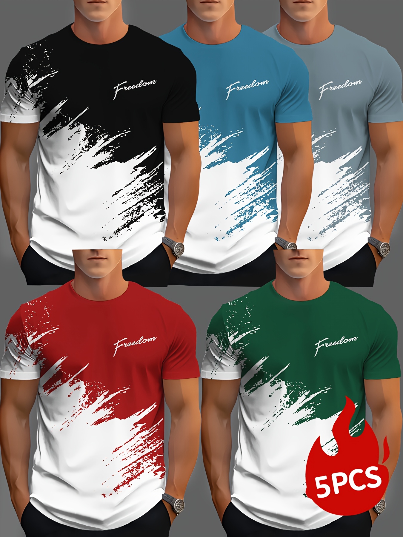mens 5pcs letter print crew neck fashion short sleeve sports t shirts comfortable and versatile suitable for summer and spring athletic style   t shirts ideal as a gift