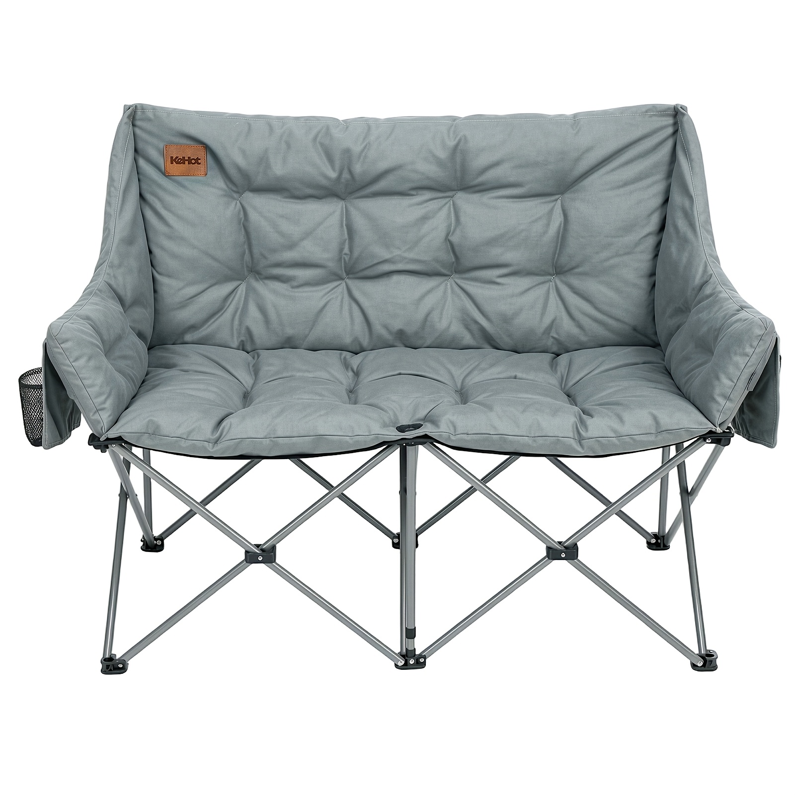 Image of Double Camping Chair Folding Outdoor Loveseat With 6cm Thick Cushion & Storage Bag, 600d Oxford Pu Fabric Steel Tube Portable Camping Chairs For Lawn Backyard Fishing Trip