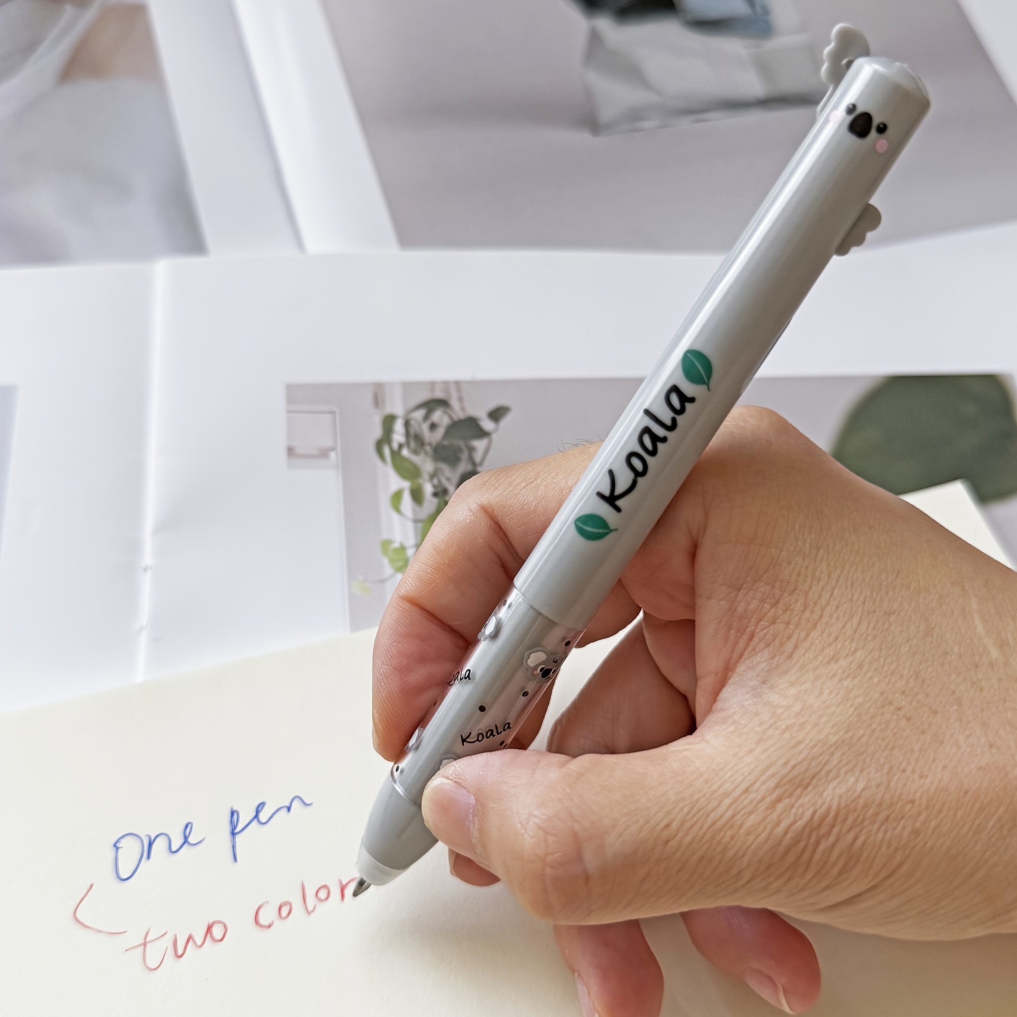 set of 8 adorable gel pens featuring a zoo theme each with dual colors of blue and red ink   clear double retractable pens come with an eraser providing a smooth writing experience ideal for journaling and office or school use Product details 5