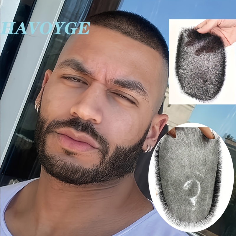 TEMU Invisible Scalp Wig For Men - Human Hair Toupee With Pu Around Hair - Short Real Hair Piece With Pu Around Hair - Completely Handcrafted Pu