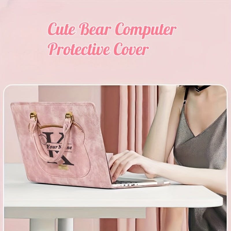 custom initials cute bear shaped laptop sleeve stylish pink Temu