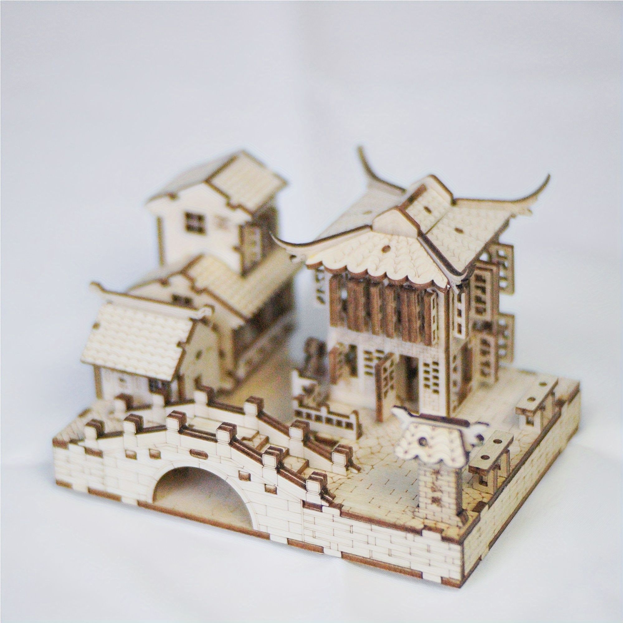 Image of Jiangnan Water Town Wooden Handcrafted Model, Handmade Artistic Architectural Model, Wooden Three-dimensional Ornament, Holiday And Birthday Gift
