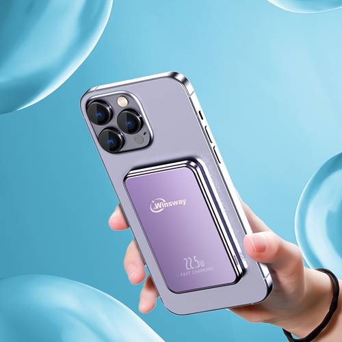 ultra thin aluminum alloy 10 4mm magnetic portable power bank 5000mah wireless portable charger wired 20w fast charging battery pack compatible with samsung and with usb c charging cable