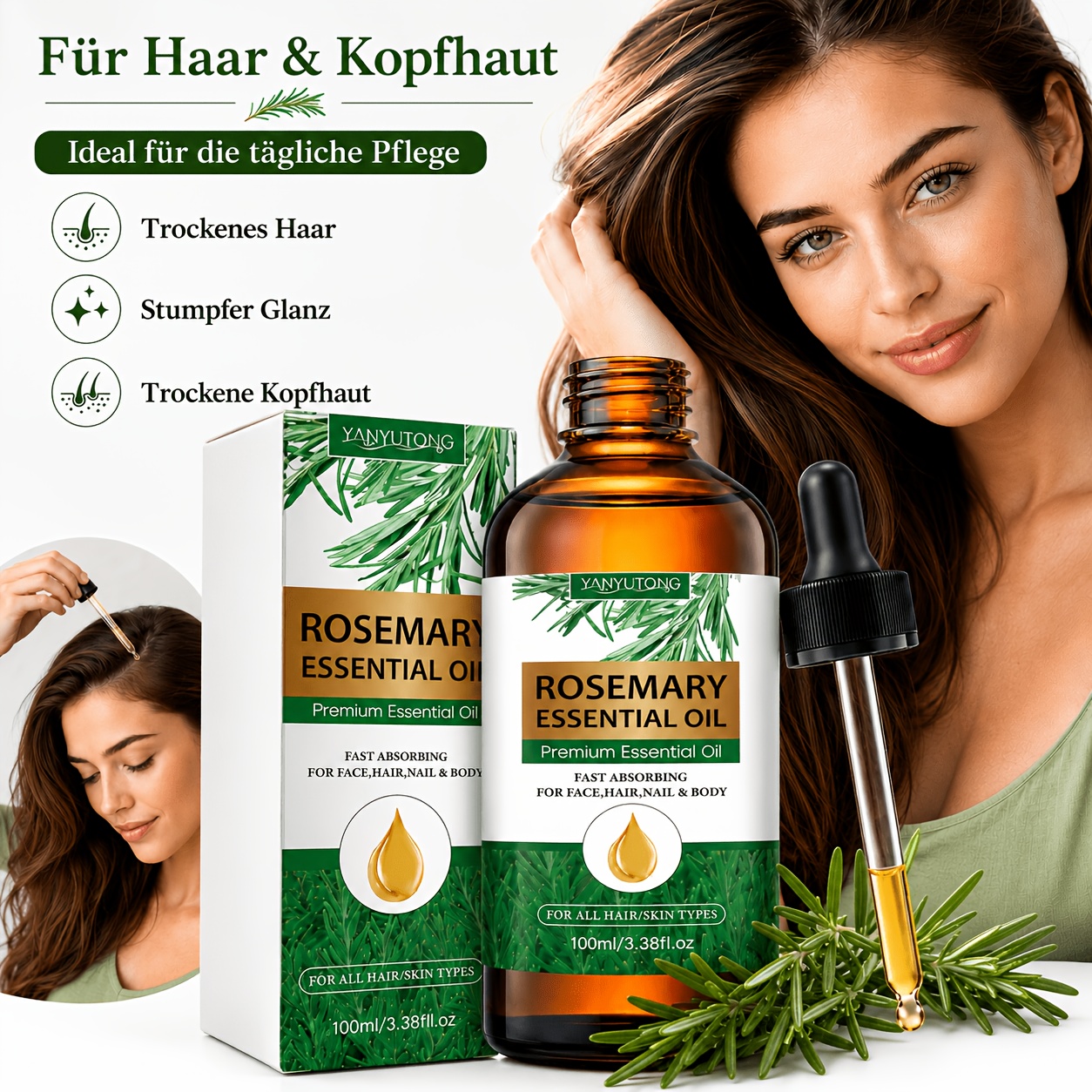 Image of [for Thicker-looking Hair] 100ml Rosemary Oil | Moisturizing Serum For Smoothness, Frizz & Split Ends Care | & Enhances Shine | All Hair Types Nourishing Oil | Natural Fragrance
