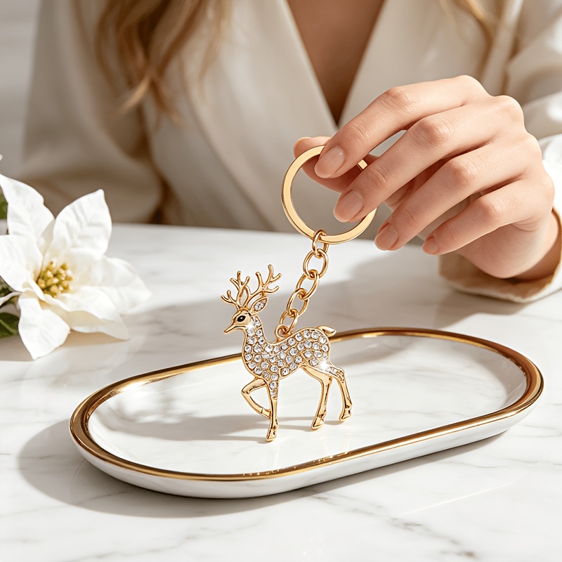 TEMU 1pc Fashionable European And Gorgeous Creative Cute Christmas Reindeer Keychain Bag Charm, Suitable For Women' Keys, Bag Charms, Decoration, And
