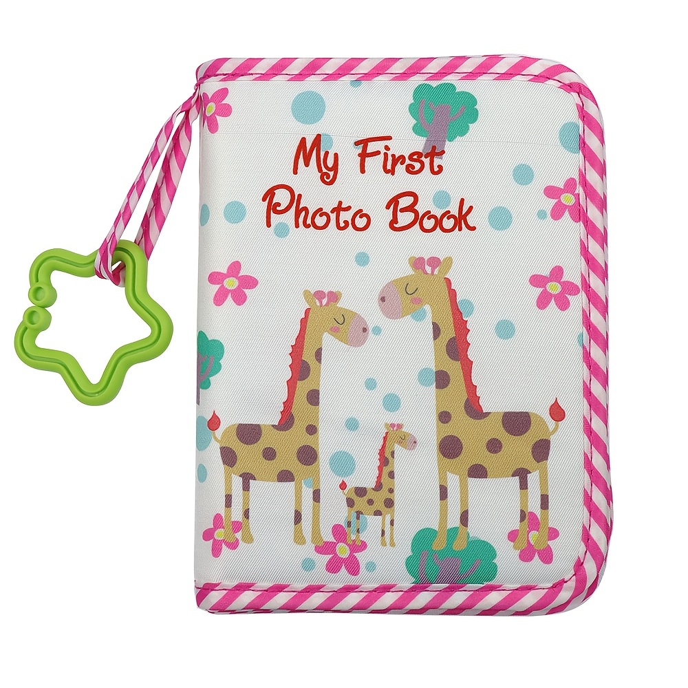 

Adorable Giraffe-themed Photo Album - Polyester, Rectangular Keepsake Book With Floral & Polka , Pink , And Green For First Photos & Growth