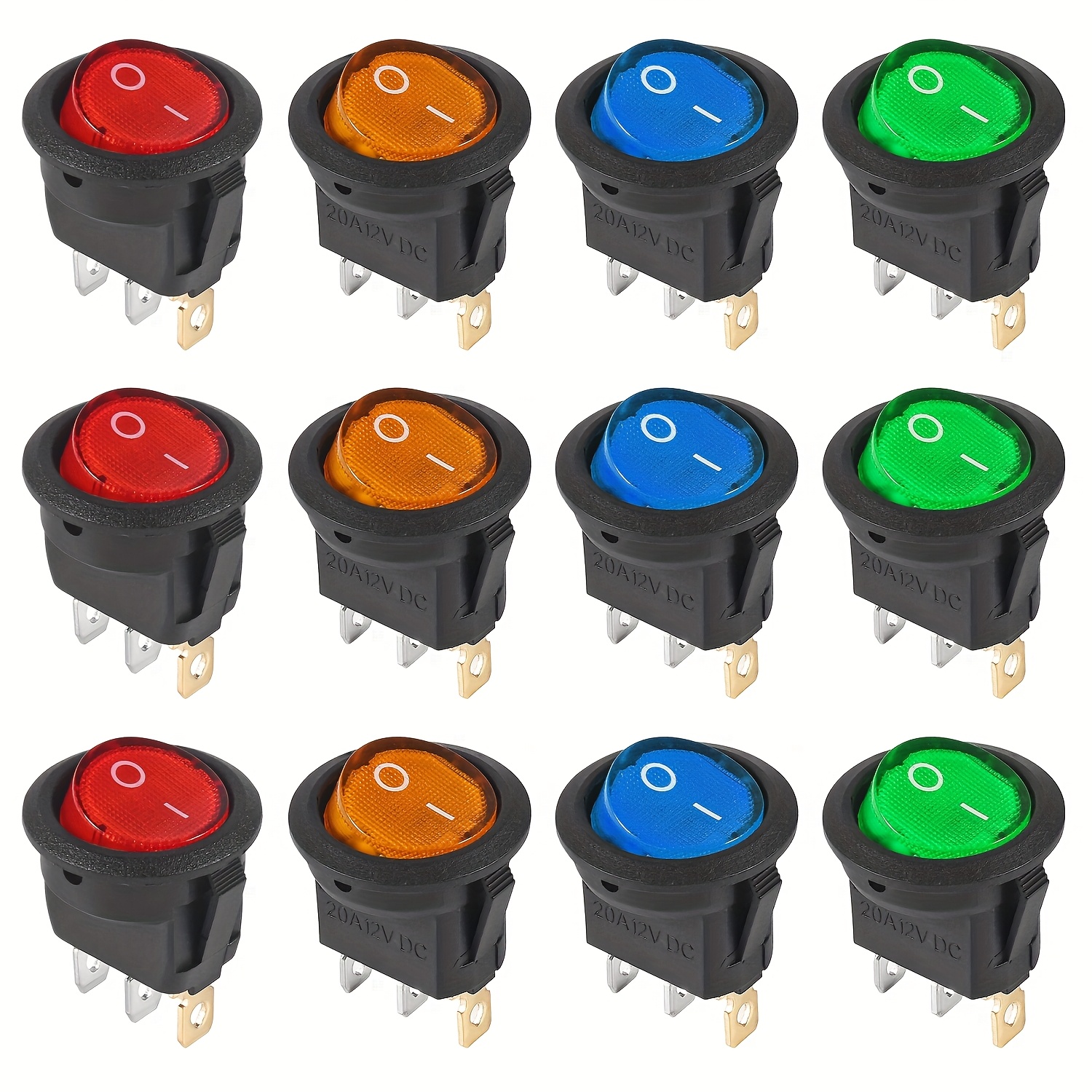 Nodemcu Lua 4/12pcs 3pin Round Switch 20a 12v Led With Color Switch Button Rocker Switch, Suitable For Cars, Motorcycles, Boats, Buses, And Rvs