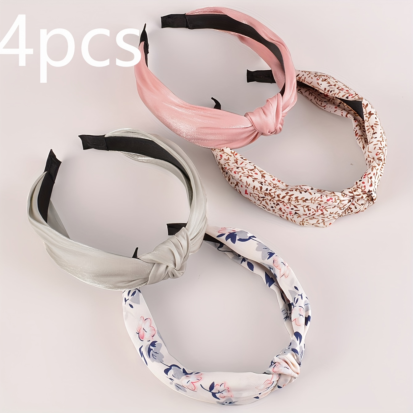 TEMU 4pcs Women's Floral Fabric Headbands - Basic Vintage Style Fashion Hair Accessories Set