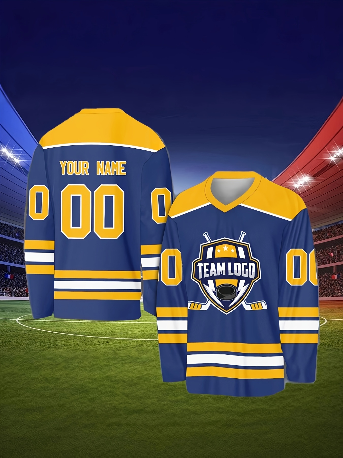 customizable blue yellow hockey jersey team logo perfect Temu