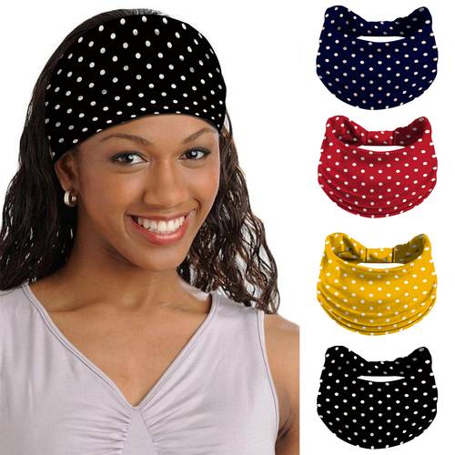 item picture womens multicolor vintage polka dot headband sweat absorbent non slip wide suitable for yoga running stretchy elastic hair visor for washable for fitness outdoor activities