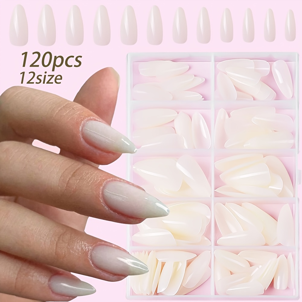 

120pcs/box Almond Shape Press On Nails, 12sizes Medium Long Almond Full Cover Fake Nail Tips False Nails