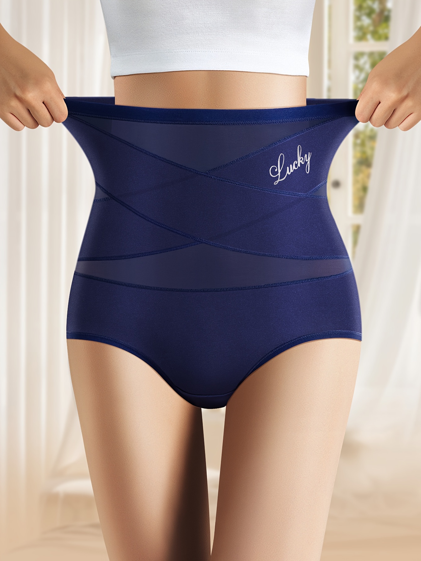 1-Pack High-Waist Women's Panties, Breathable Mesh Cross Ice Sliky Fiber Fabric Seamless Briefs