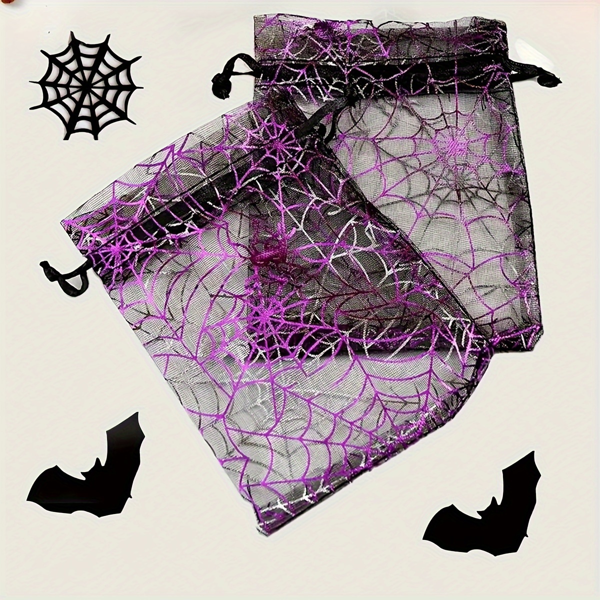 

20- Halloween Drawstring , Purple Spider Web Polyester , Wrapping , Jewelry Organizers, Drawstring Treat