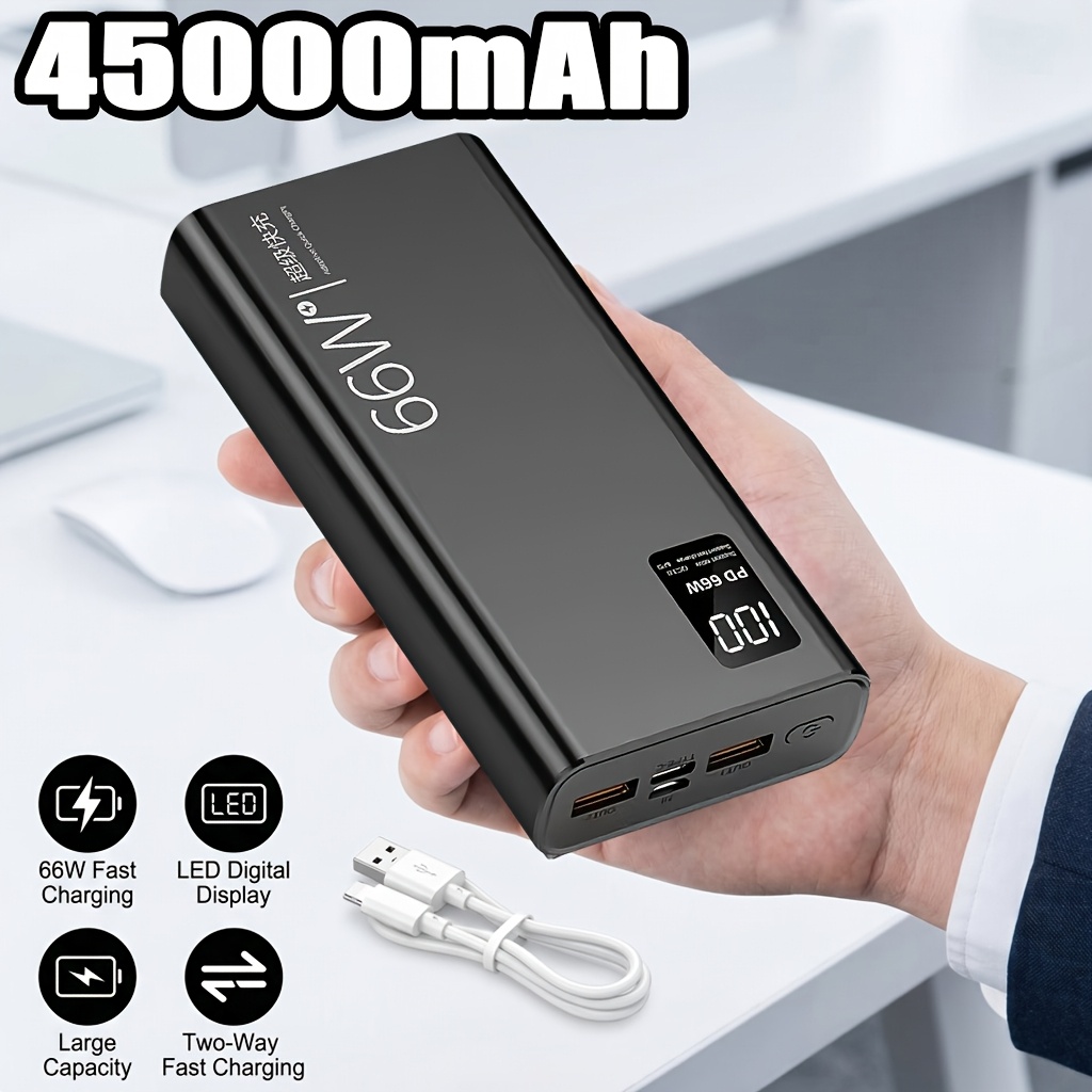 TEMU 66w Power Bank 45000mah Usb Pd Fast Charging Powerbank External Battery Pack, Outdoor Portable Backup Battery Charger For Mobile Phone, Travel
