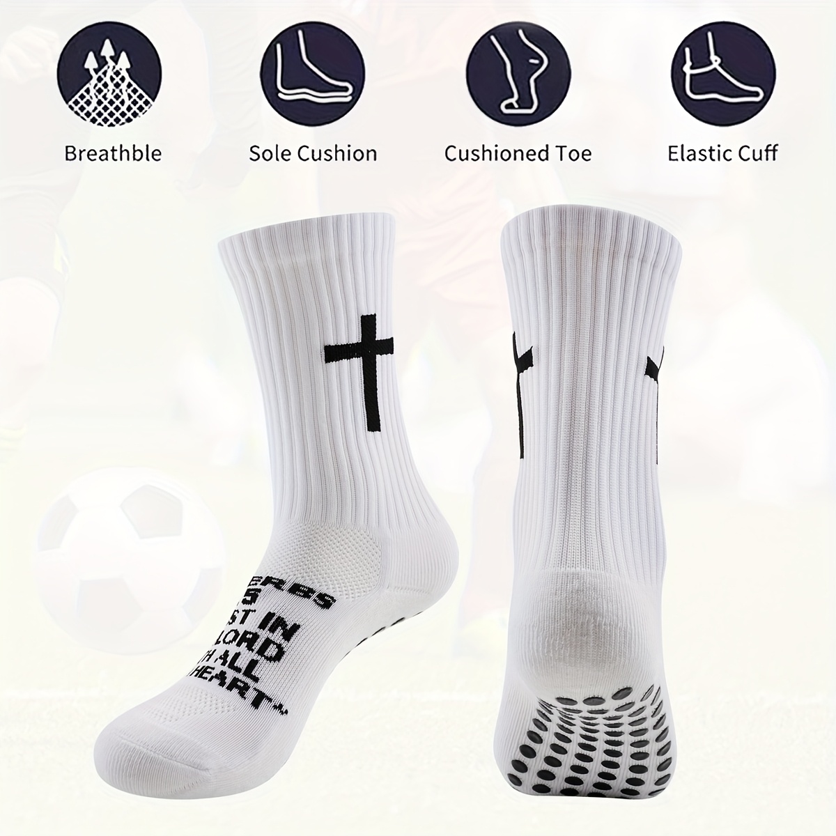 Image of A Pair Of Unisex Soccer Socks With Medium Length, Featuring Grip, Moisture-wicking, And Durability, Designed For Sports Like Soccer, Cycling, Climbing, And Running, Sweat-resistant