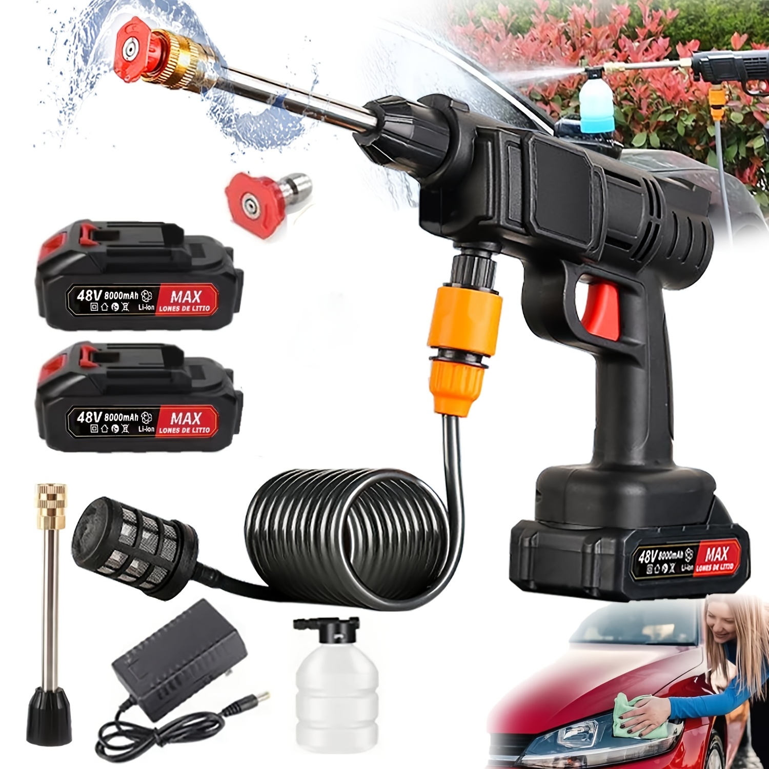 TEMU 12pcs Set Of High- Machine - Wireless High-pressure Car Washing With Dual Batteries, Used For Cleaning Cars/fences/wall Panels,