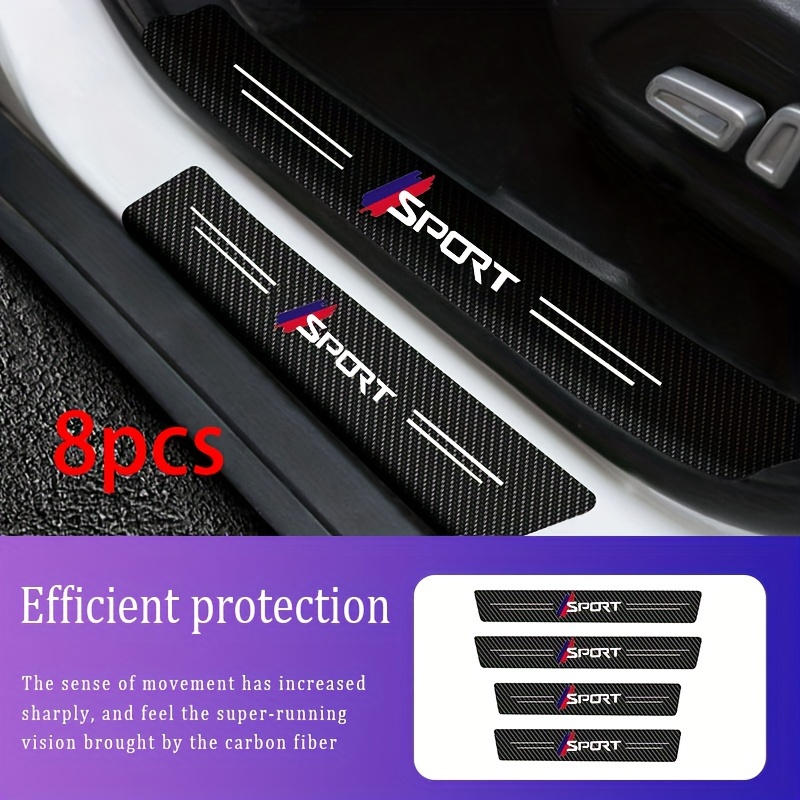 

8pcs Carbon Fiber Decals, Car Door Sill Protector, Anti-scratch, Anti-kick Film, Door Threshold Protection Pad, Self-adhesive, Pvc Material, Irregular Shape, Fits All Car Models