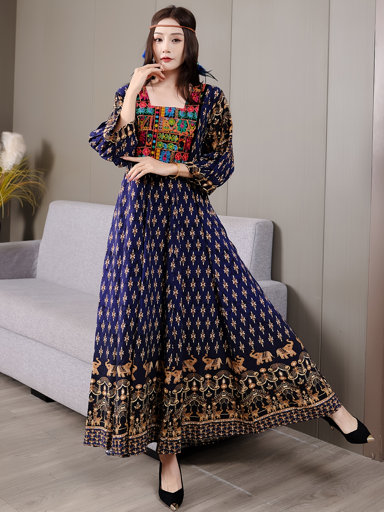 ethnic casual dresses for women Women's Mauve Printed Multicolour Pure Cotton Regular Ethnic Dress Purple / L
