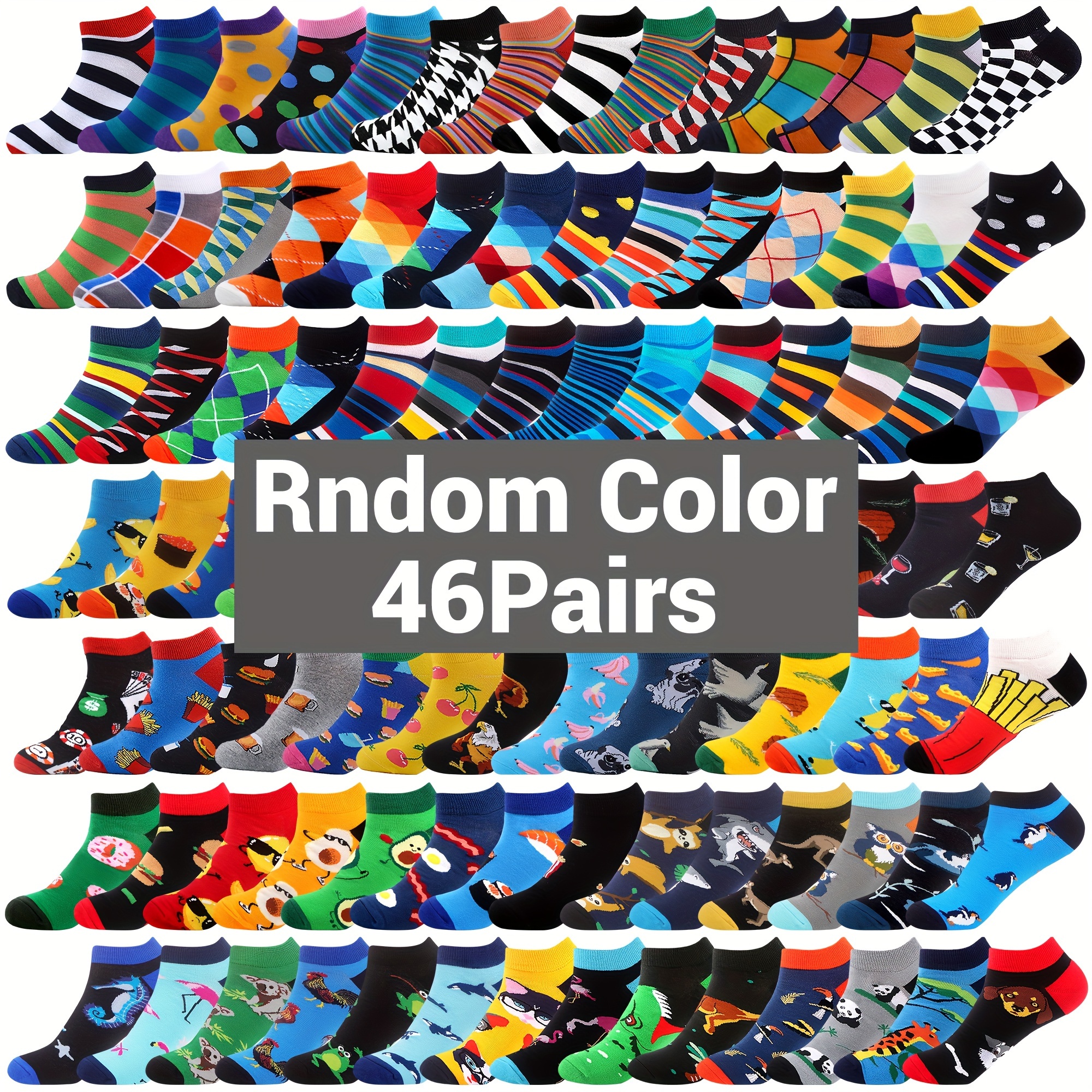 

46 Pairs Of Randomized Short Socks Men' Novelty Pattern Ankle Socks For Gifts (us 7.5-12)