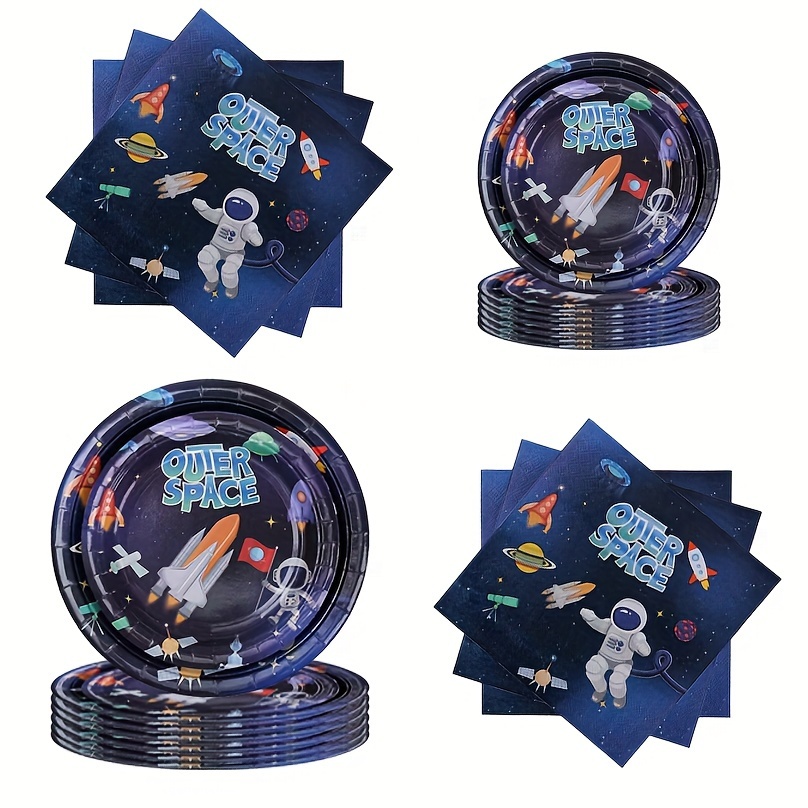 

72pcs Outer Space Astronaut Party Tableware Set, Disposable Dinnerware Set, Table Decor, Birthday Decor, Picnic Utensil, Scene Decor, Party Atmosphere Props, Holiday Supplies
