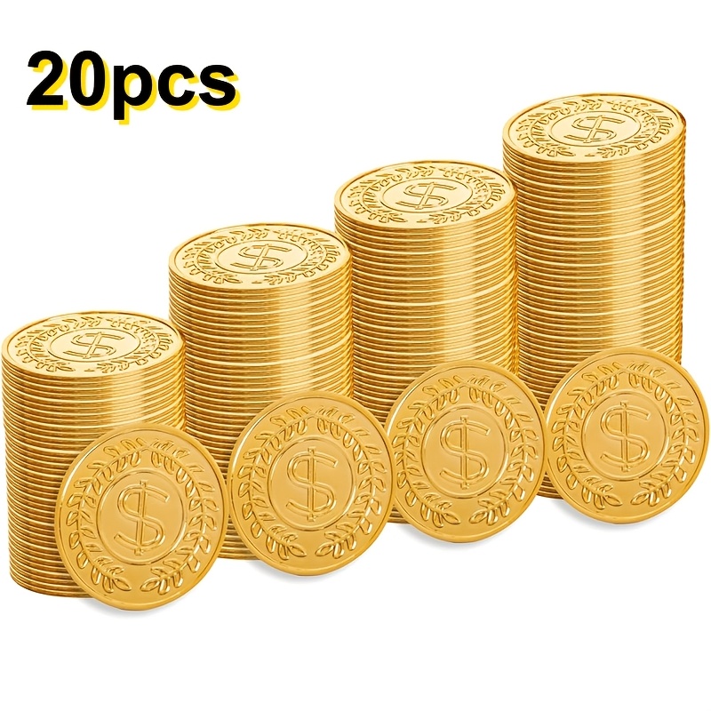 TEMU 20 pièces Pièces d'or en plastique pour jeu, pièces d'or adaptées aux cadeaux de jeu, fournitures de fête, cadeaux de fête, jeux de chasse au et