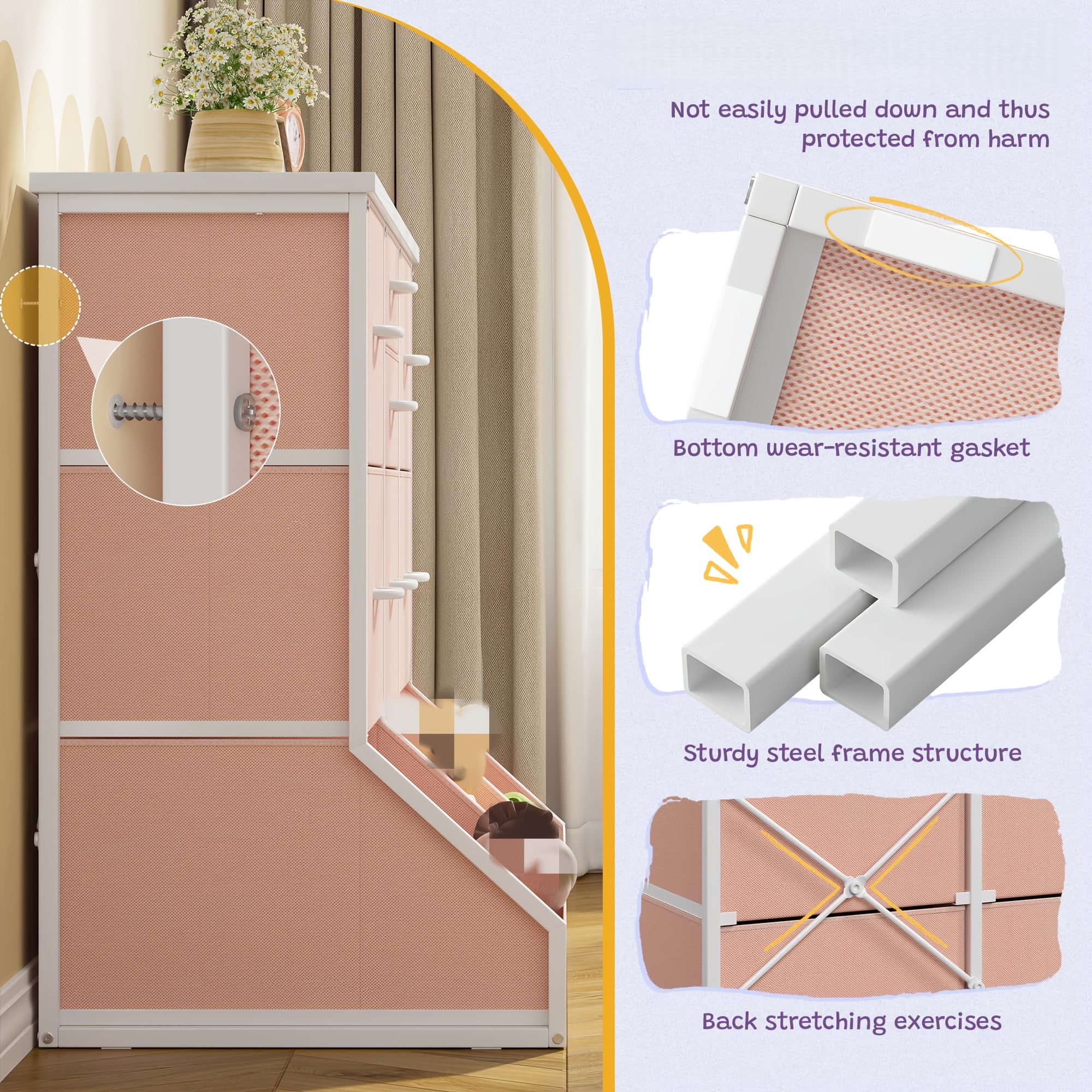 Single Bedroom with 7 Drawers And 3 Large Open Storage Combination Cabinets, Including Wardrobe Cabinets, Dressing Tables, Drawer Cabinets, Filing Cabinets, for Home/hallway/bedroom Use, White/pink/purple/black/brown