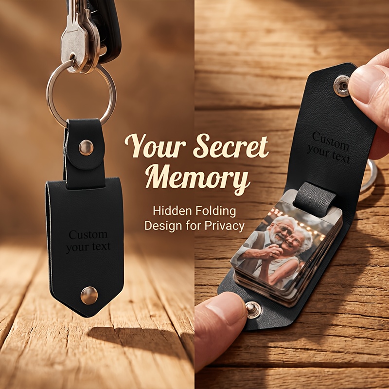 TEMU Personalized Photo Keychain, Custom Colorful Photo And Text, Couple Photo Keychain, Family Portrait Commemorative Keychain, Classic Stainless