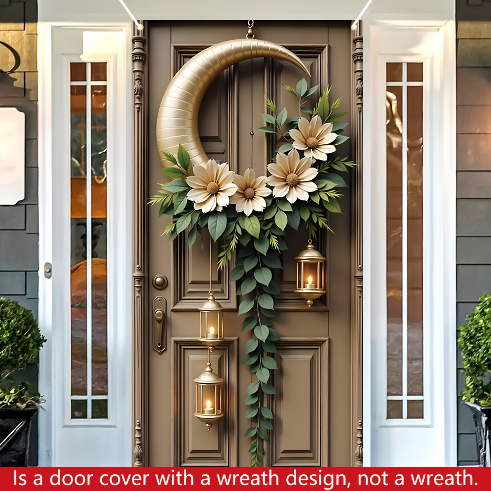 

2d Door Banner 1pc Modern Ramadan Door Cover, 72.8x35.4 Inches, 2d Flat Polyester Wreath Design, No Electricity Needed, Featherless, Indoor & Outdoor Eid Al Fitr Party Decor Supplies