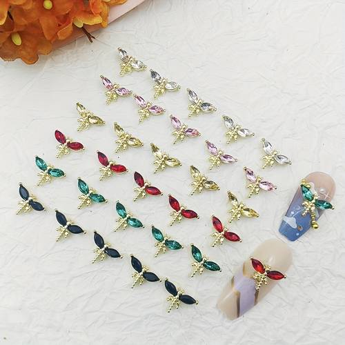 30pcs box nail art jewelry three dimensional dragonfly colorful nail diamond decoration additions