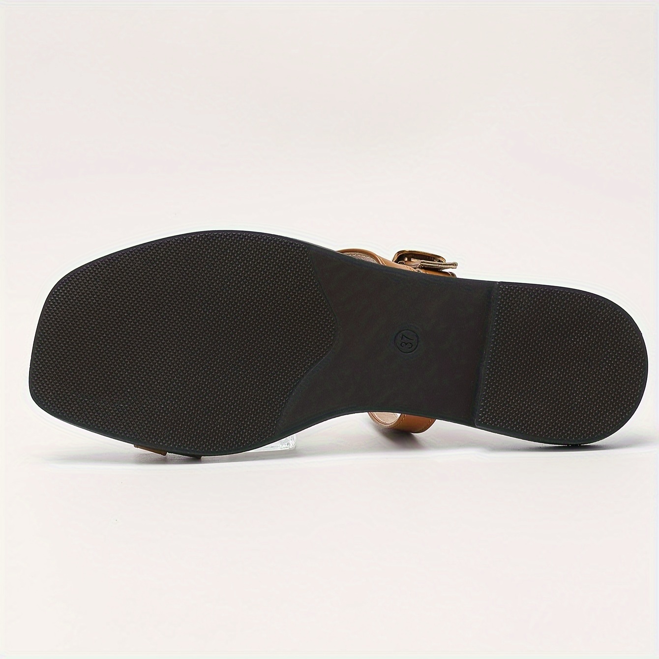 Vintage Square Toe Slides for Women - All-Season Slip-On Flat Heel Sandals with Ankle-Strap, Fashionable Casual Beach Open-Toe Slides with Square Buckle Detail, Man-Made Materials & TPR Sole