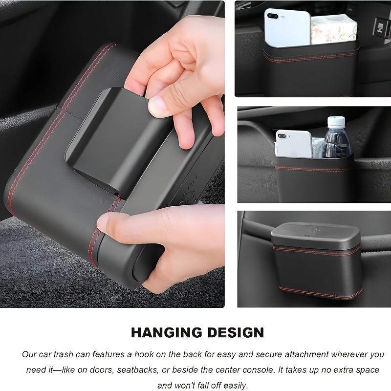 PU Leather Pop-Up Folding Car Trash Can & Storage Box - Hanging Organizer with Lid, Multifunctional Vehicle Garbage Bin Suitable for Car, Trucks,, SUVs - Compact Space-Saving for -the-