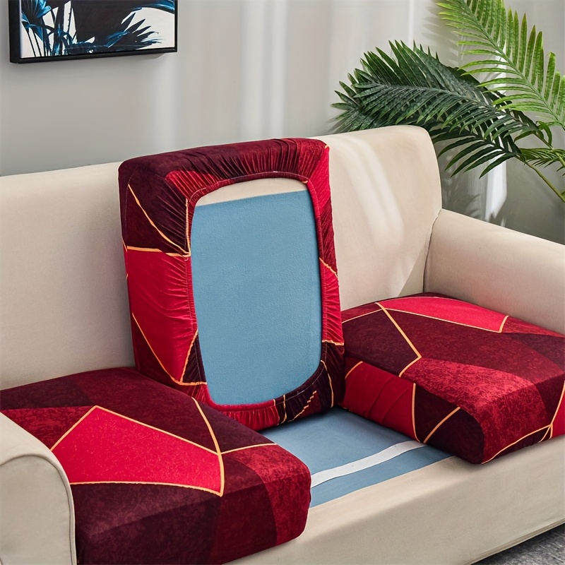 TEMU 3pcs Elastic Soft Sofa Cushion Cover - Living Room Sofa Furniture Protective Cover, Sofa Cushion Cover, Elastic To Install, Geometric Red And
