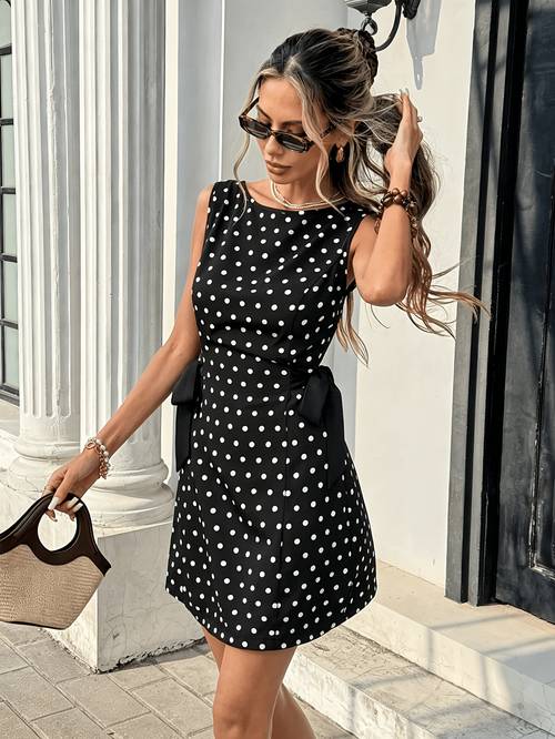 2026 summer new arrival french casual fashion streetwear sleeveless french style vacation fit backless double sided bow dress womens mini dress waist cinching dress fashionable and versatile suitable for summer daily wear