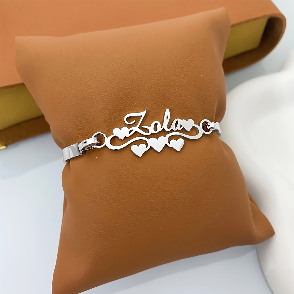 TEMU Customized Personalized Stainless Steel Name Bracelet, Valentine's Day Heart Name Bracelet, Custom Jewelry Gift, Creative Unique Gift, Holiday